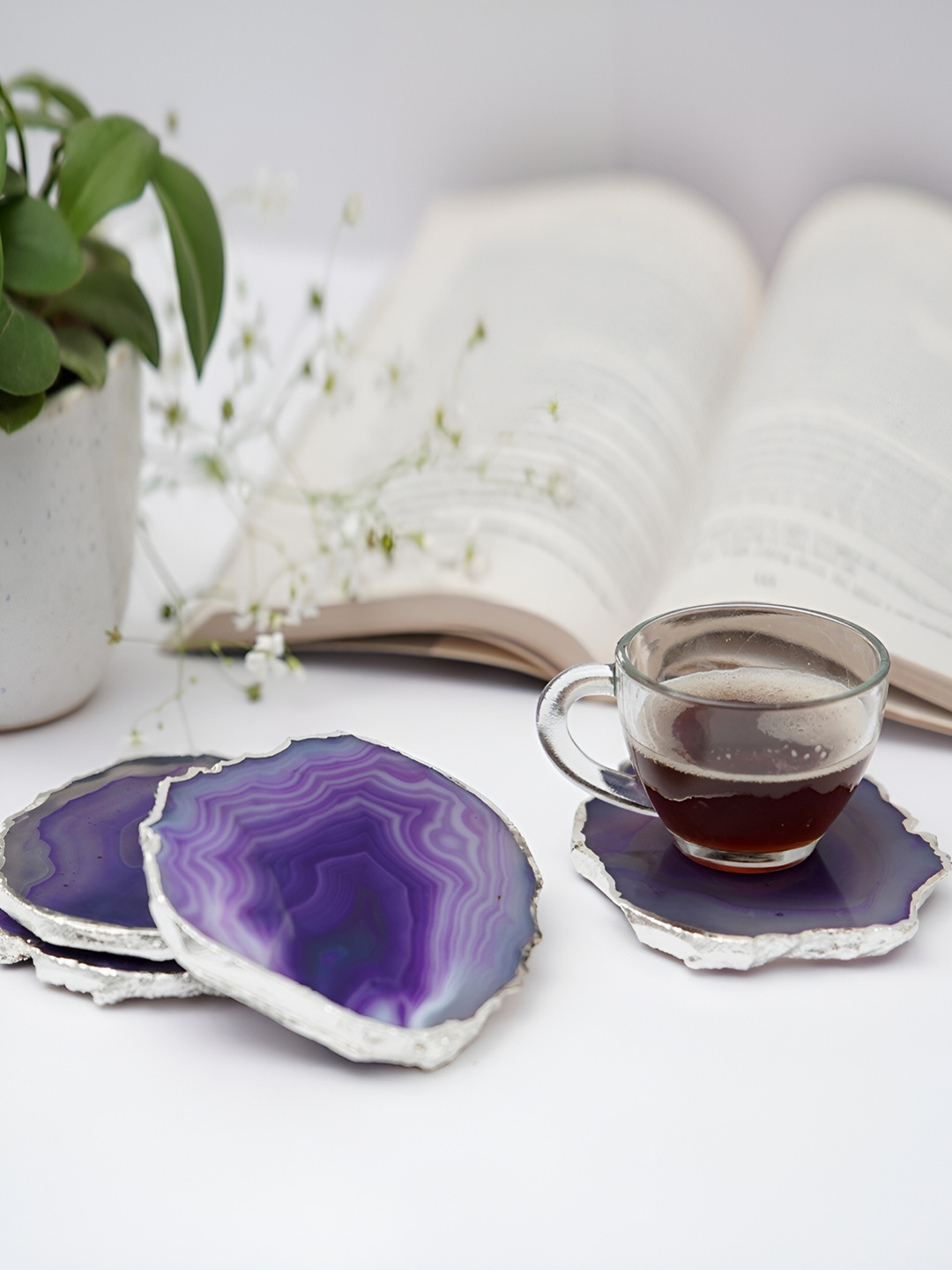 

HOMEARTE Purple 4 Pieces Agate Stone Coasters