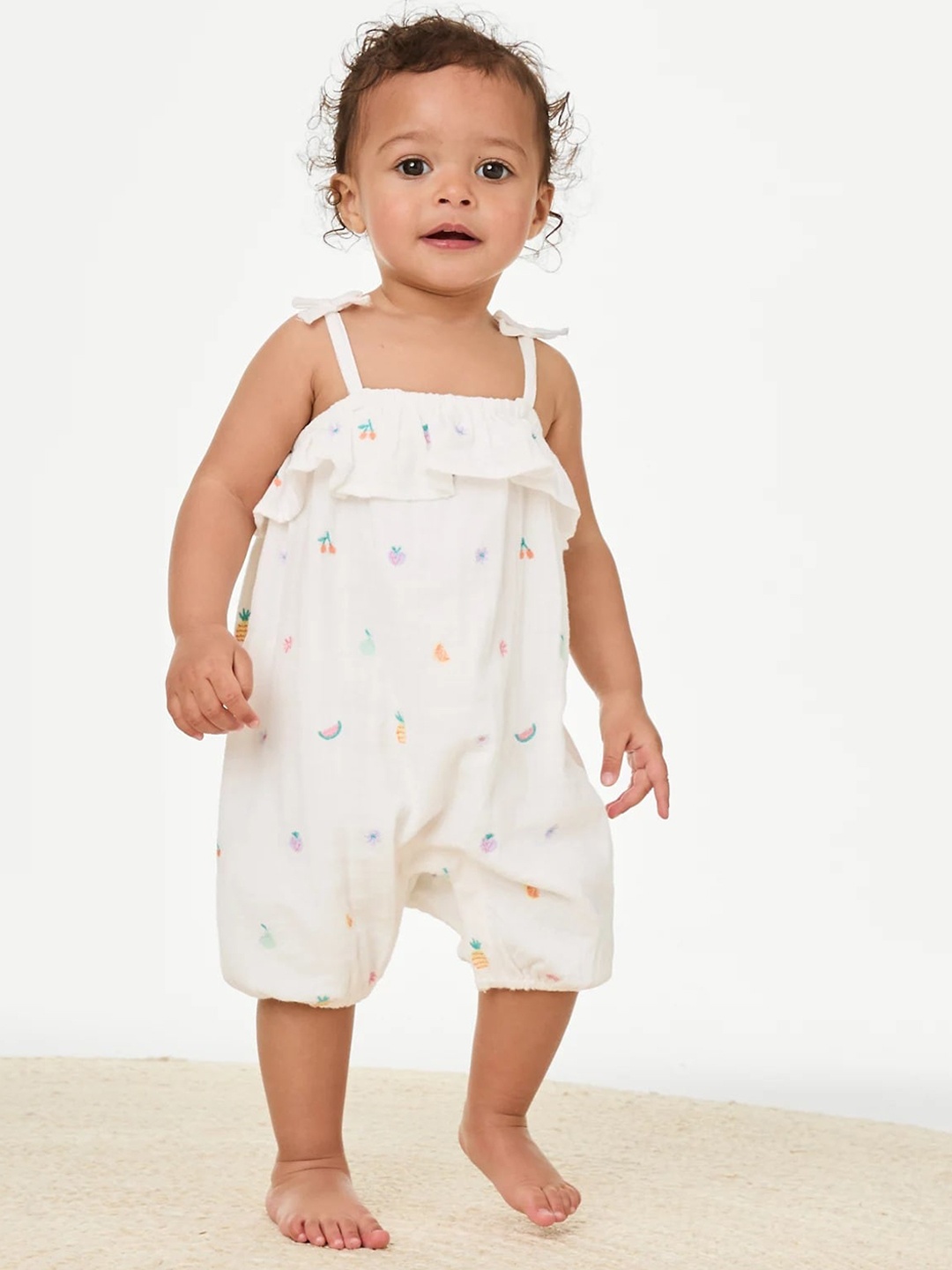 

Marks & Spencer Infant Girls Printed Pure Cotton Rompers, Off white
