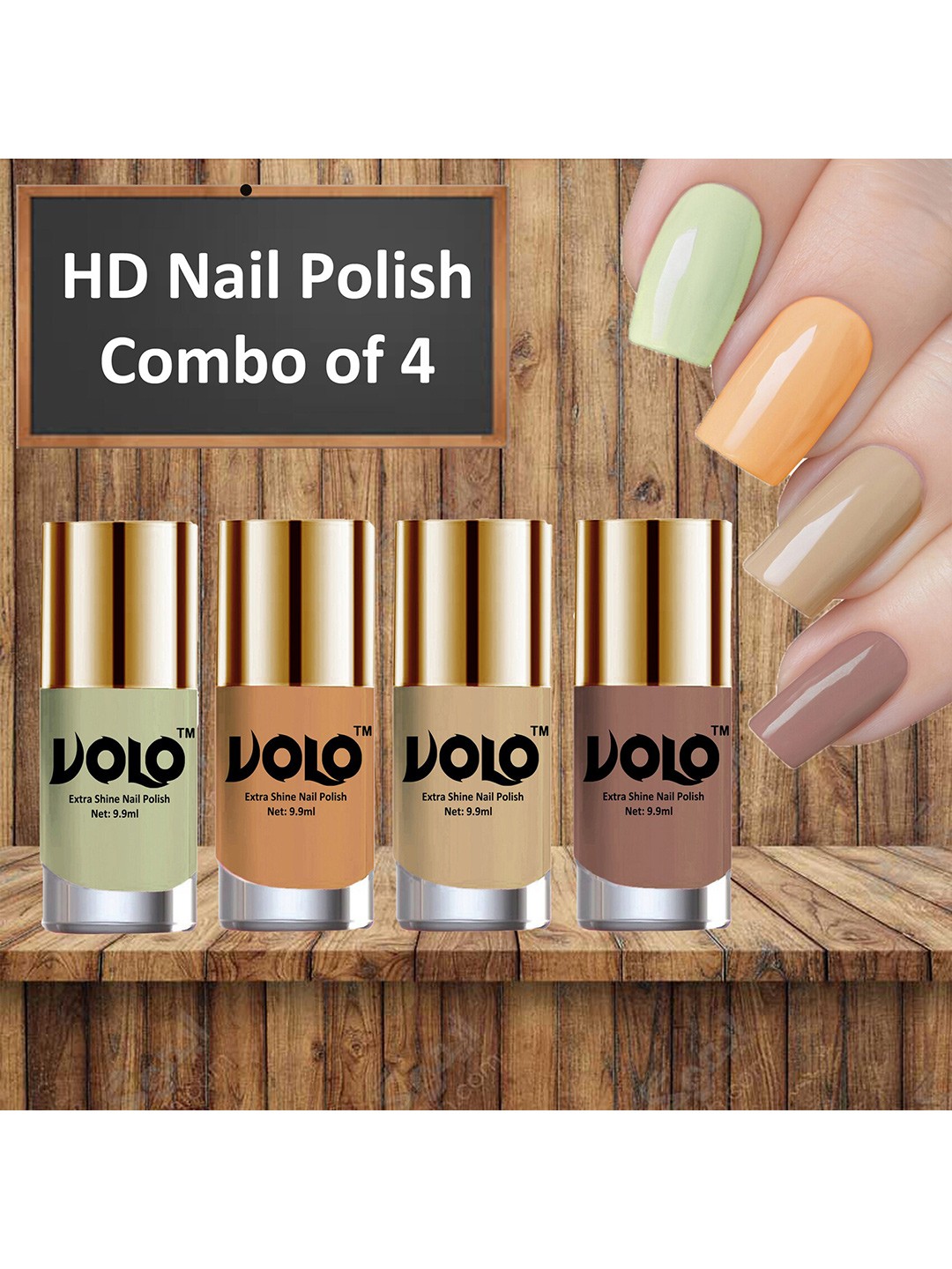 

VOLO Set Of 4 HD Extra Shine Long Lasting Non-Toxic Nail Polish - 9.9 ml Each, Multi