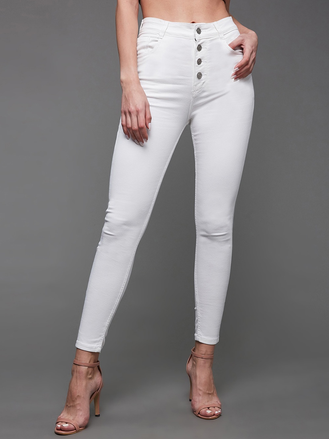 

Miss Chase Women Skinny Fit High-Rise Stretchable Jeans, White