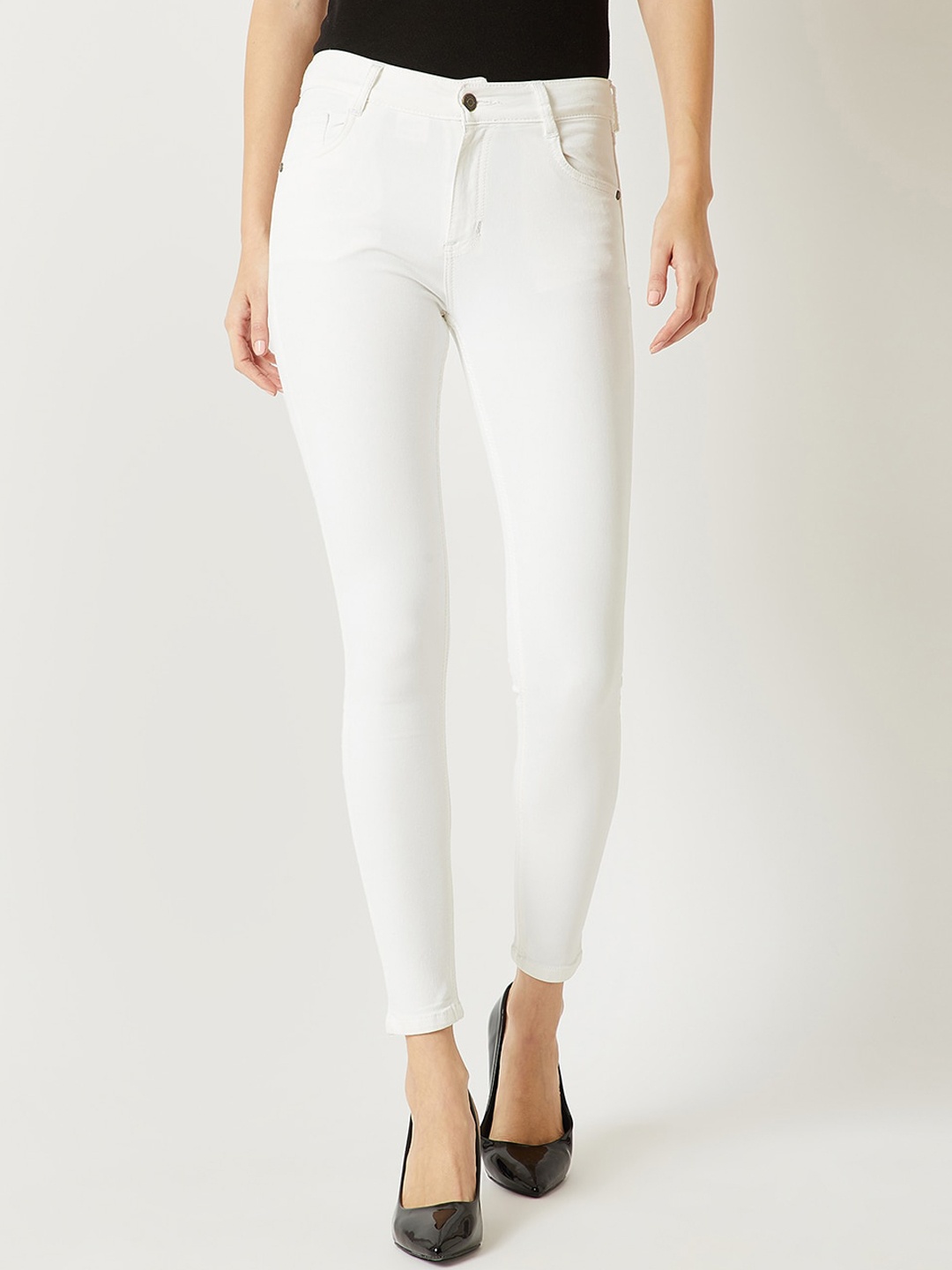 

Miss Chase Women Skinny Fit Clean Look Cropped Stretchable Jeans, White