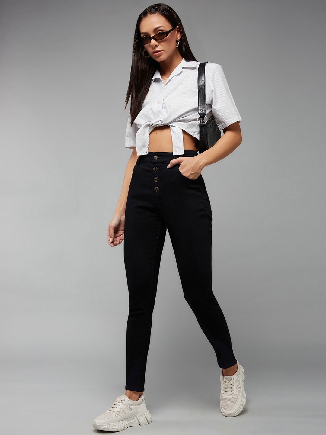 

Miss Chase Women Skinny Fit High-Rise Stretchable Jeans, Black