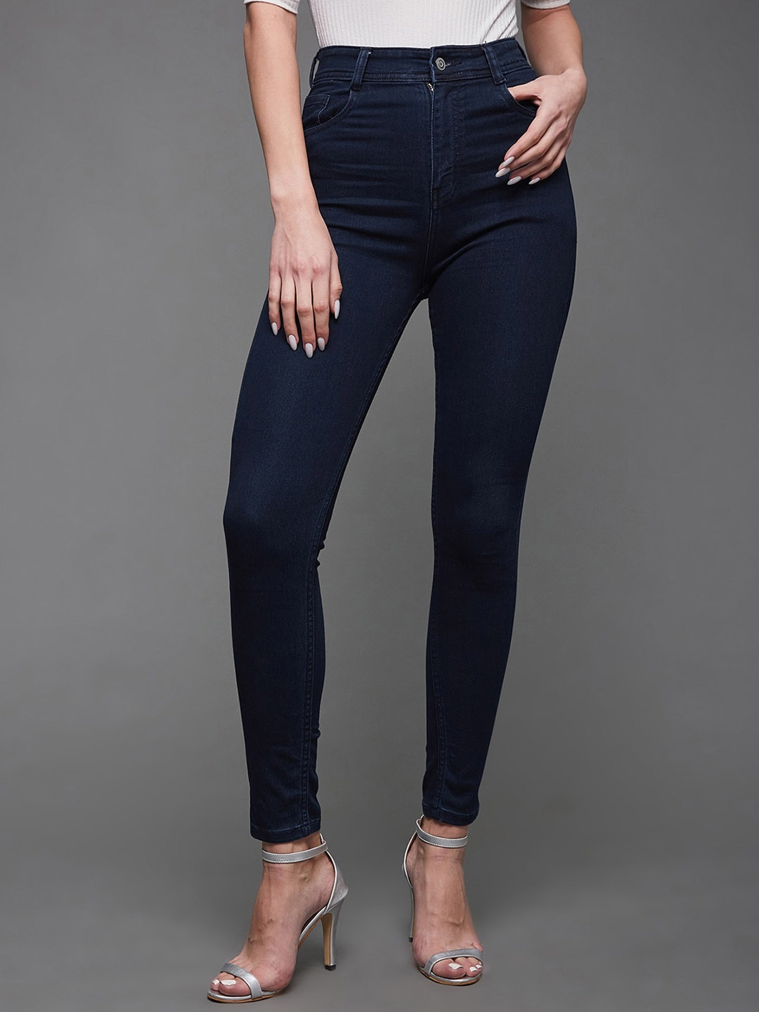 

Miss Chase Women Skinny Fit High-Rise Stretchable Jeans, Navy blue