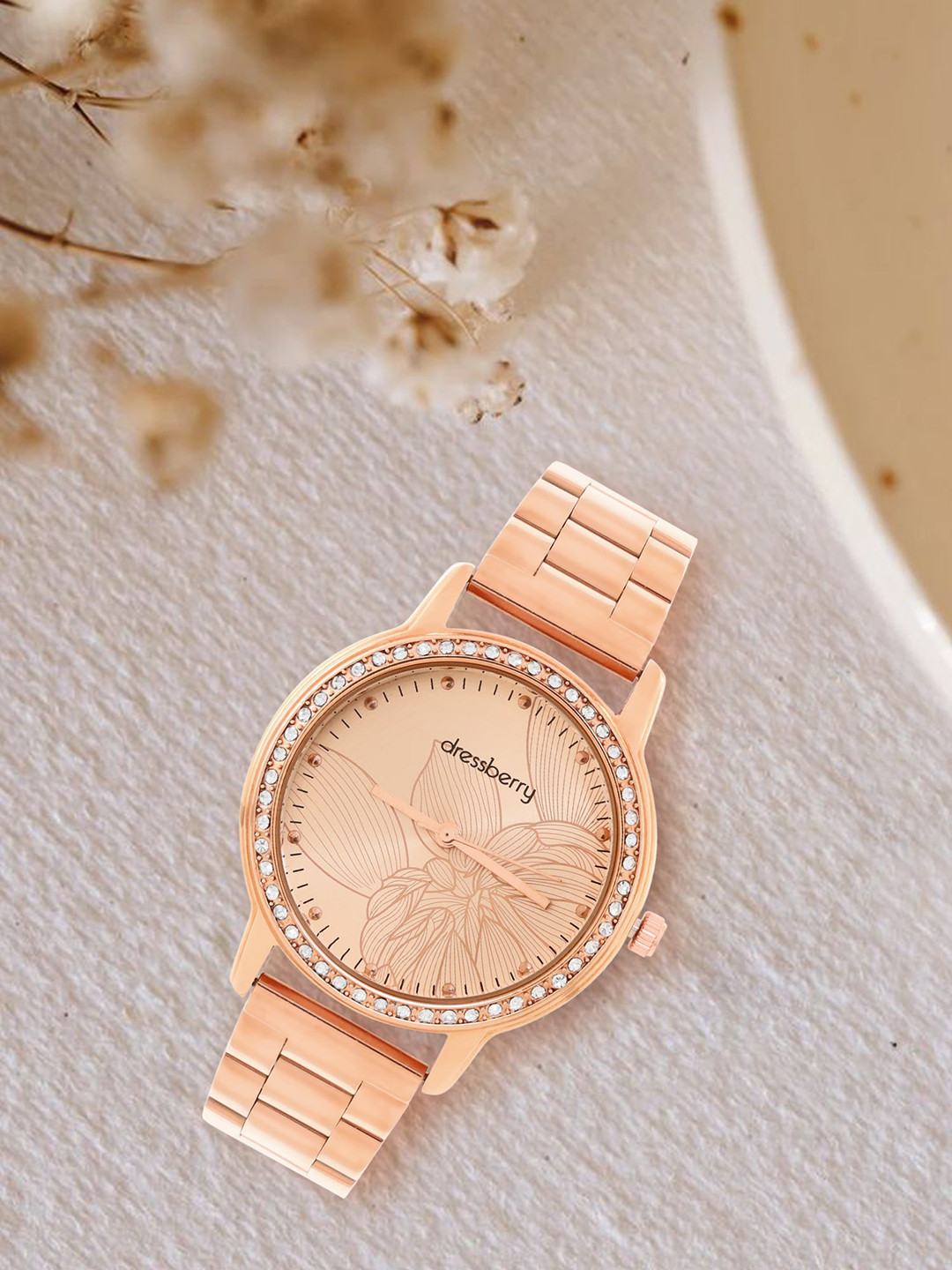

DressBerry Women Embellished Dial & Bracelet Style Straps Analogue Watch DB-SS24-5A, Rose gold
