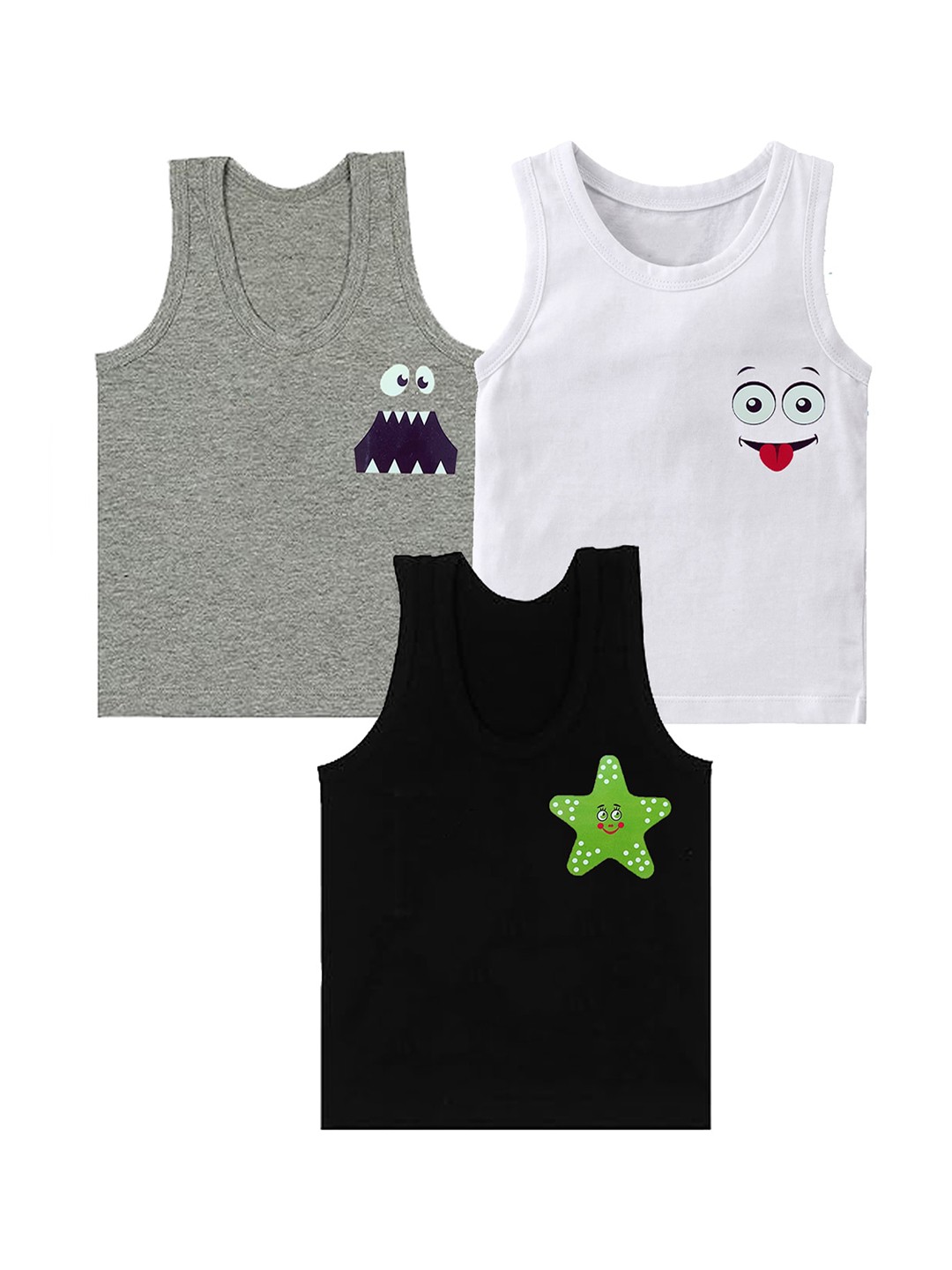 

BAESD Boys Pack Of 3 Assorted Printed Cotton Innerwear Vests