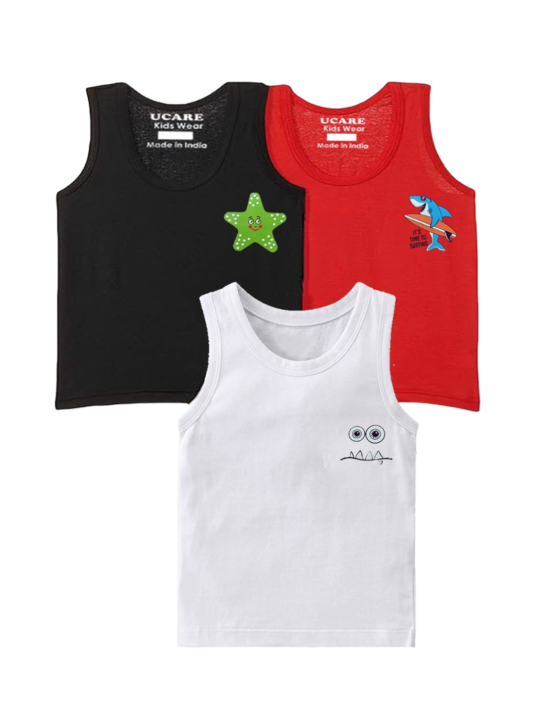 

BAESD Boys Pack Of 3 Assorted Printed Cotton Innerwear Vests