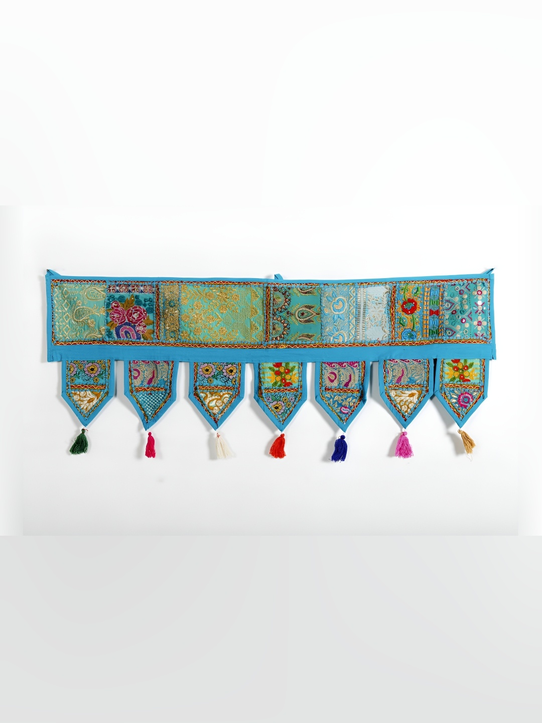 

HANDICRAFT PALACE Turquoise Embroidered Cotton Wall Door Hanging Bandhanwar Toran, Turquoise blue