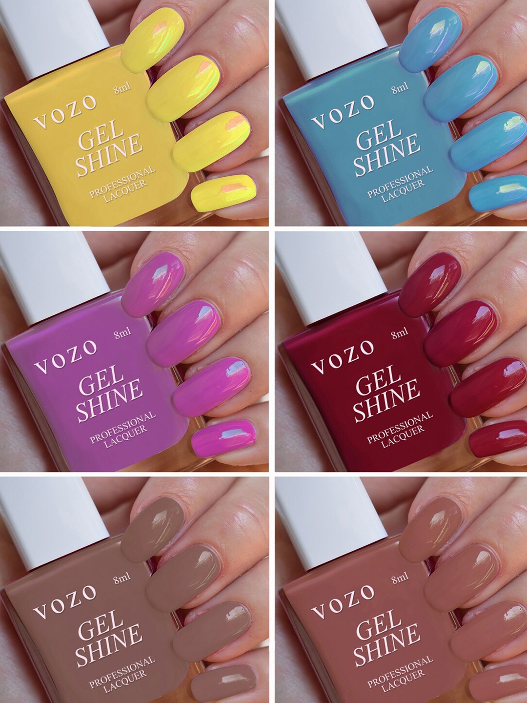 

VOZO Set Of 6 Gel Shine Ultra Lasting Professional Nail Polish - 48 ml Each, Multi