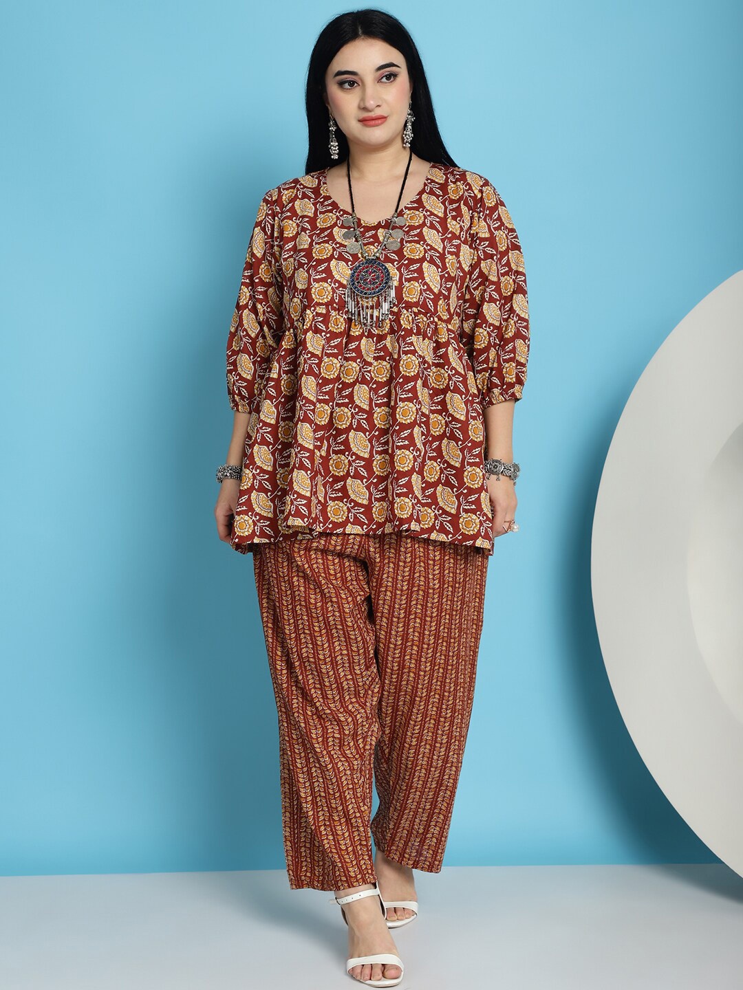 

TAG 7 PLUS Floral Printed Pure Cotton Tunic With Trousers, Red