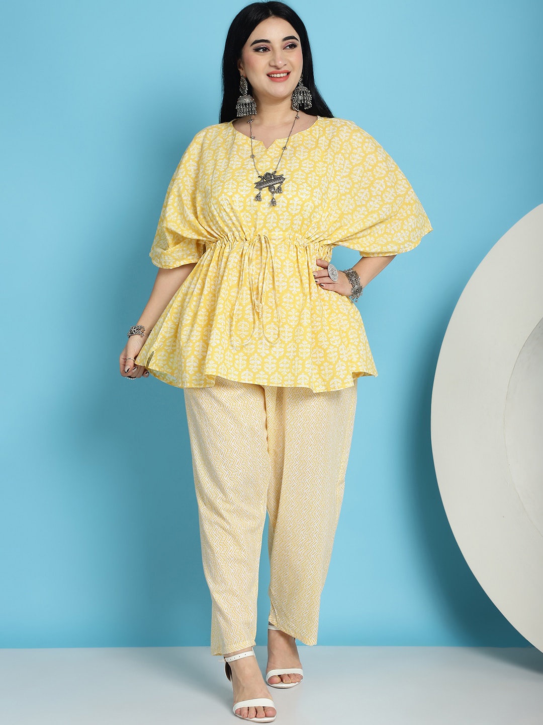 

TAG 7 PLUS Floral Printed Pure Cotton Top with Trousers, Yellow