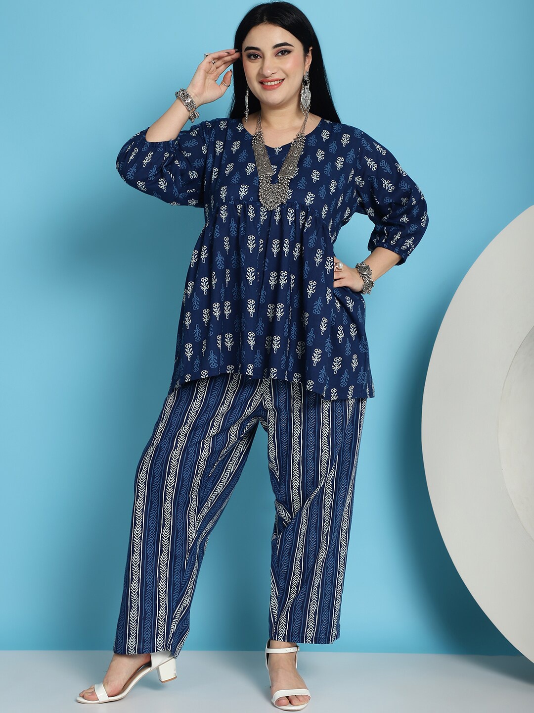 

TAG 7 PLUS Floral Printed Pure Cotton Tunic With Trousers, Blue