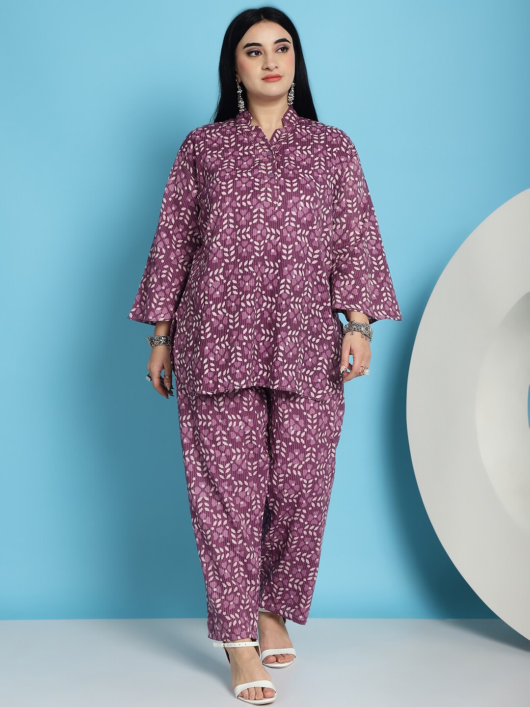 

TAG 7 PLUS Floral Printed Pure Cotton Tunic With Trousers, Purple