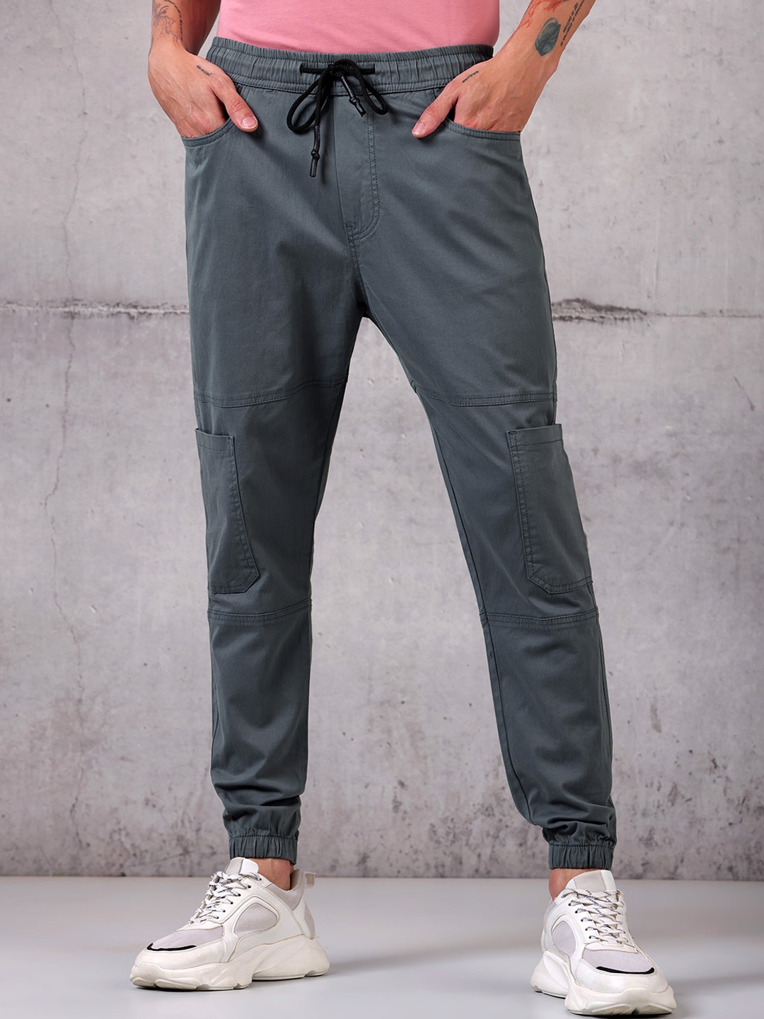 

Beyoung Men Original Mid-Rise Cotton Joggers Trouser, Blue