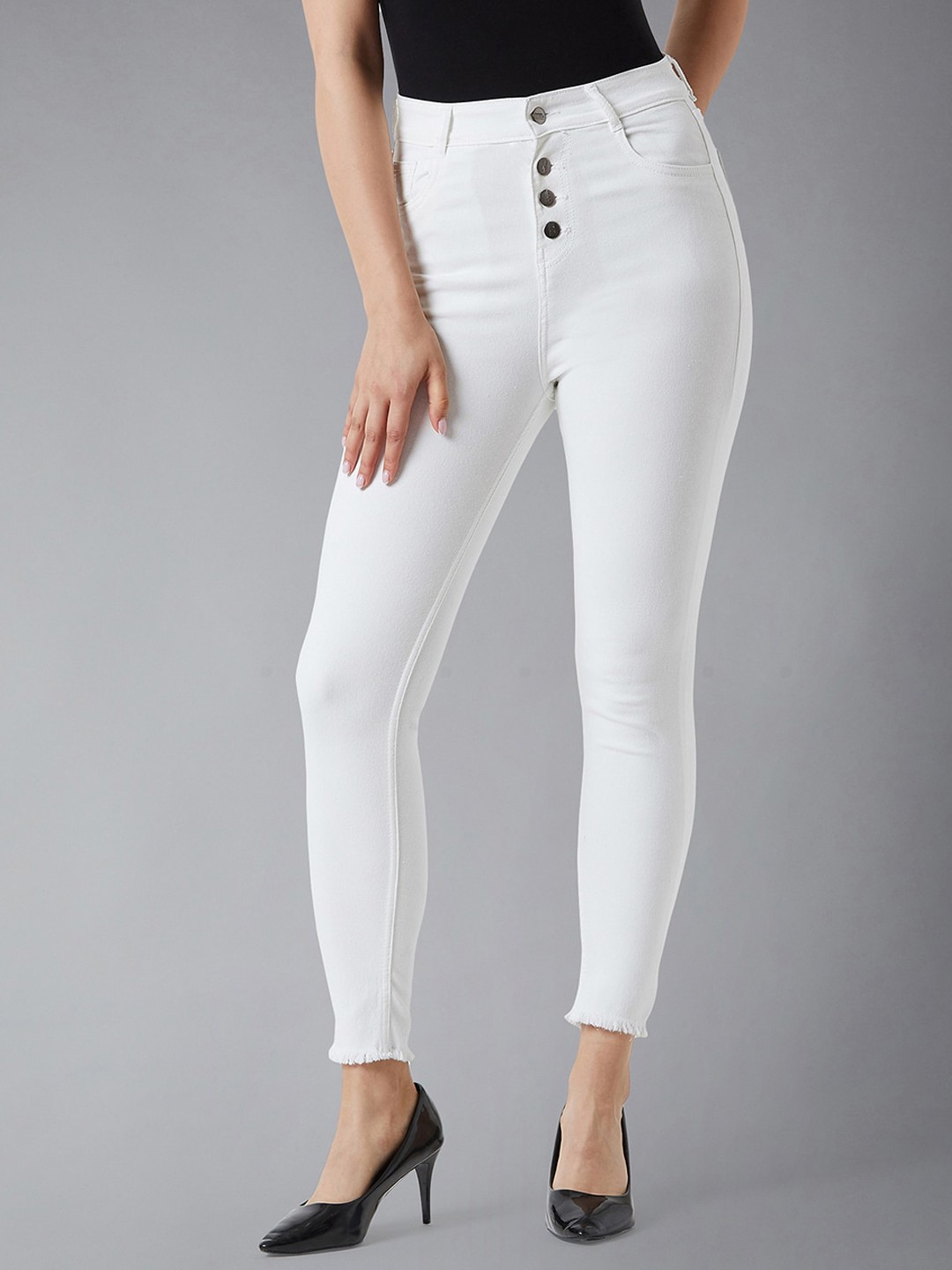 

Miss Chase Women Skinny Fit High-Rise Clean Look Cropped Stretchable Jeans, White