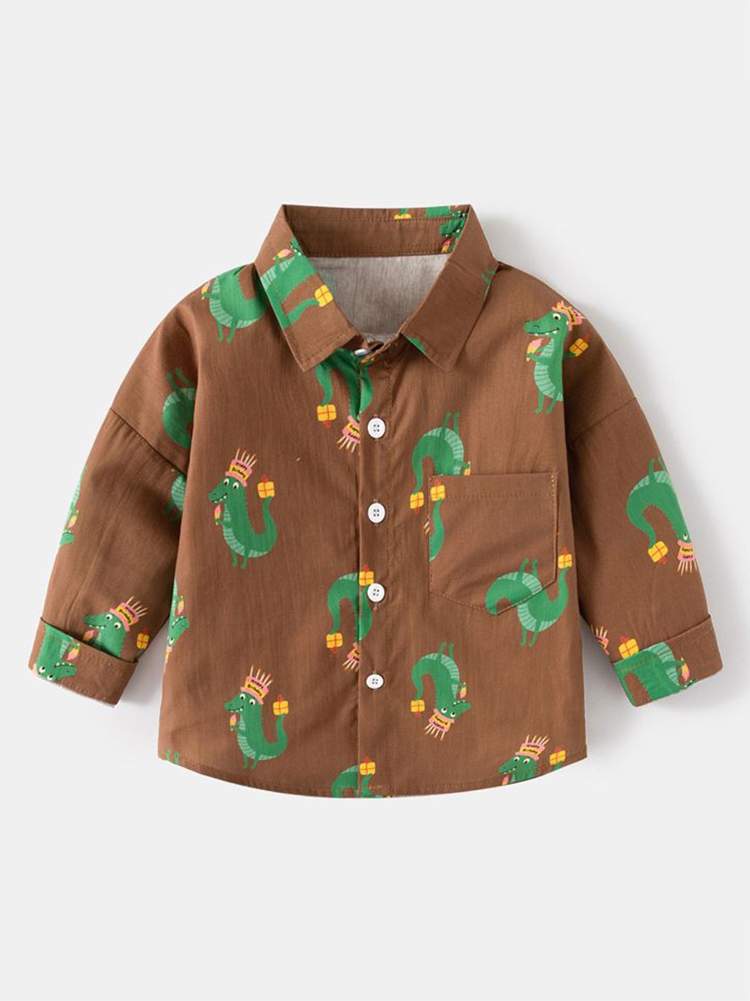 

StyleCast Boys Spread Collar Conversational Opaque Printed Casual Shirt, Brown