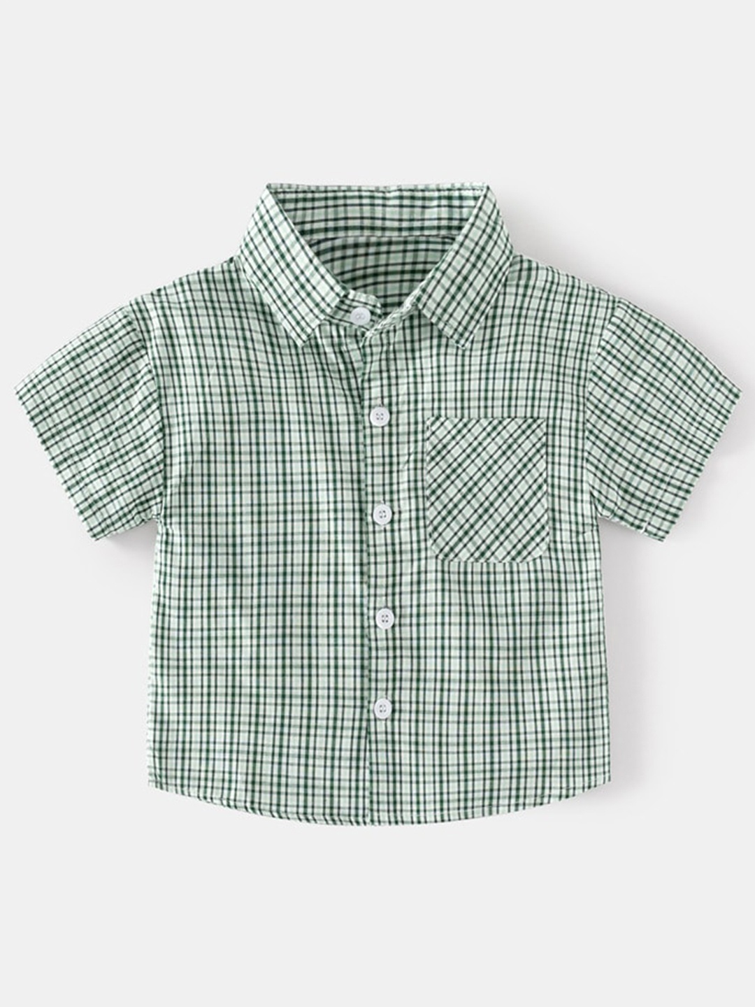 

StyleCast Boys Gingham Checks Short Sleeves Spread Collar Cotton Opaque Casual Shirt, Green