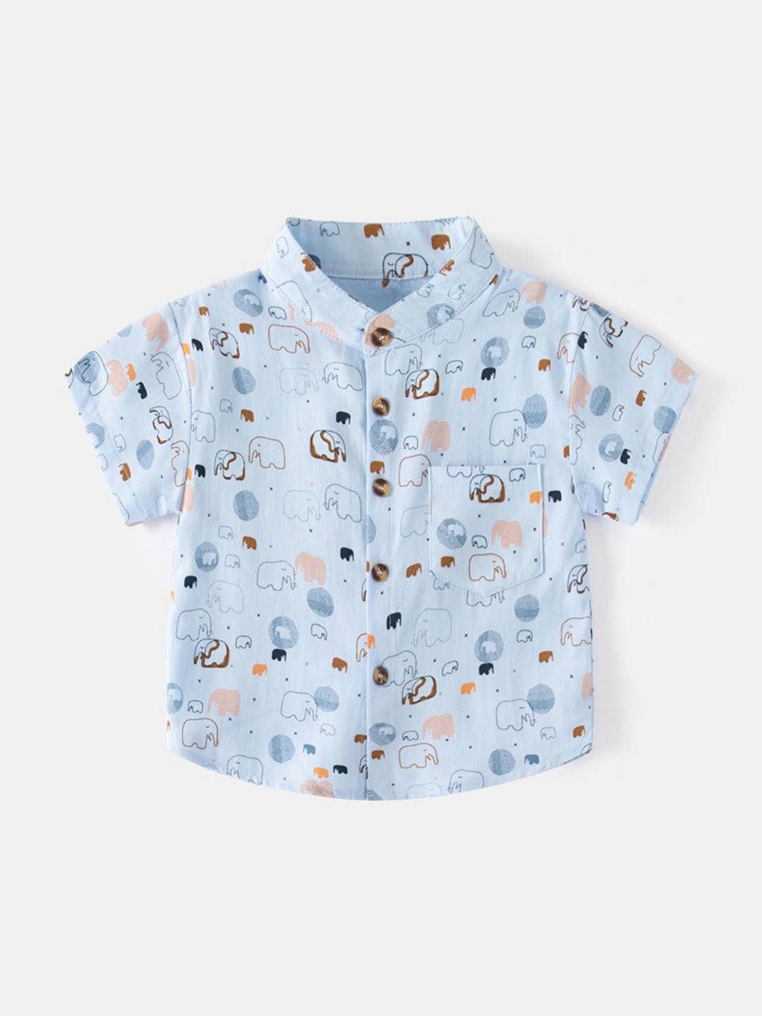 

StyleCast Boys Short Sleeves Mandarin Collar Cotton Opaque Printed Casual Shirt, Blue