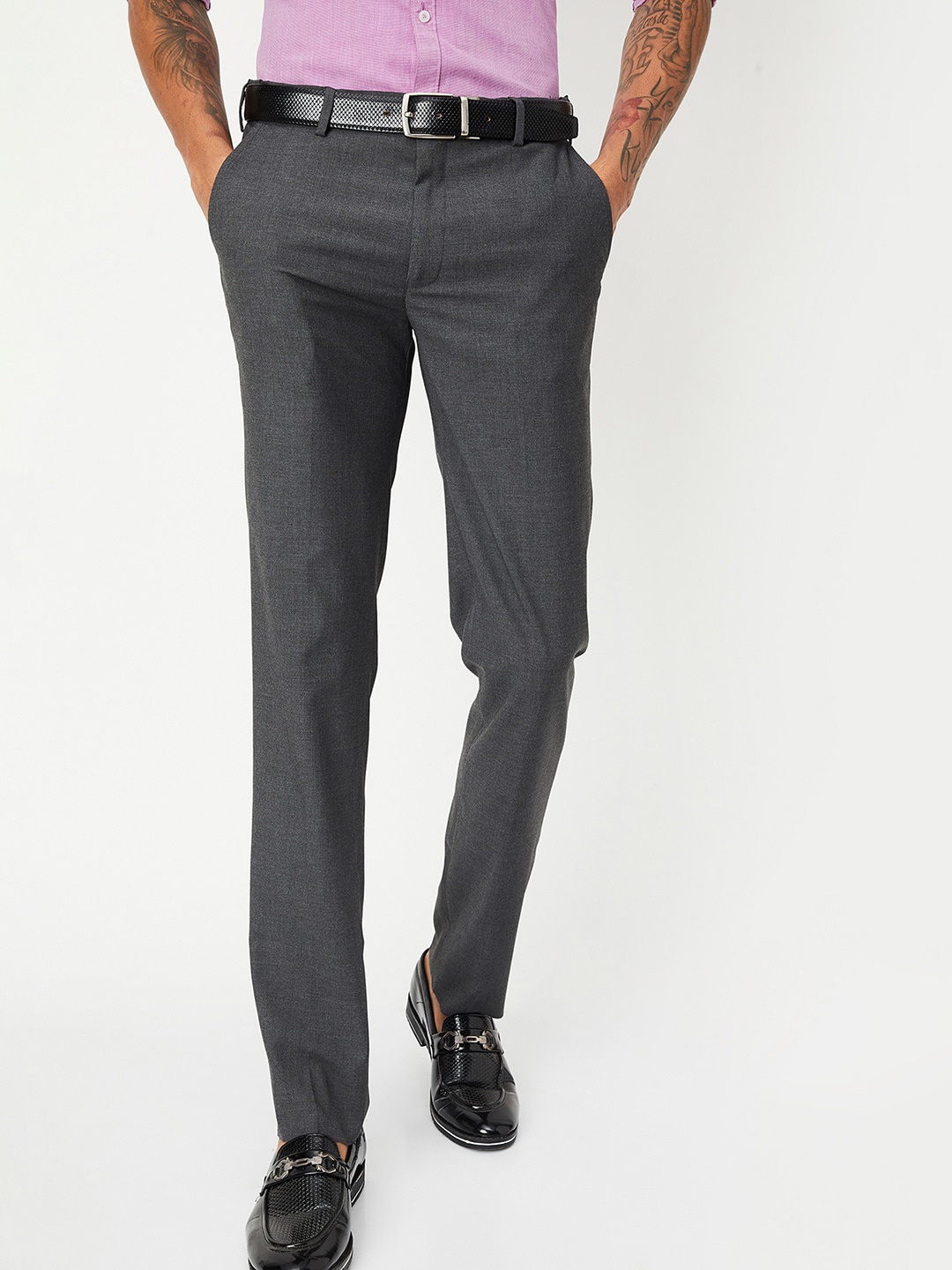 

max Men Mid-Rise Formal Trouser, Grey