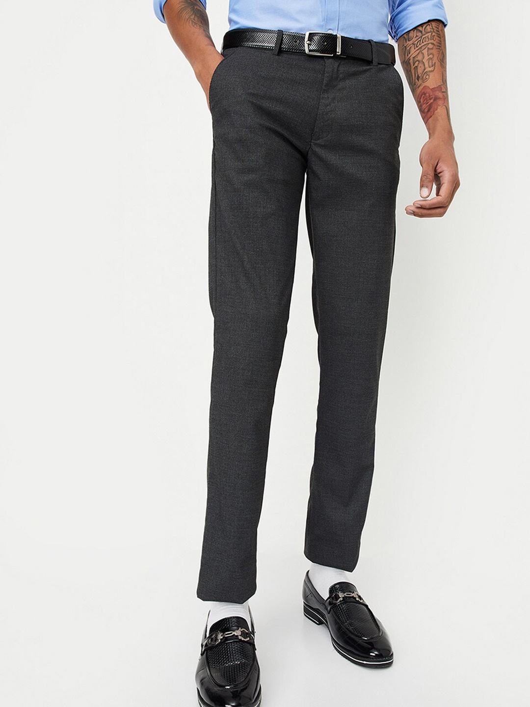 

max Men Mid-Rise Formal Trouser, Grey