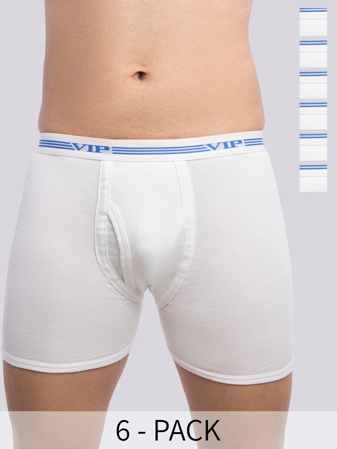 

VIP Pack Of 6 Snug Fit Pure Cotton Trunks VP-MI-TR-WHITE-10P-PO6-95