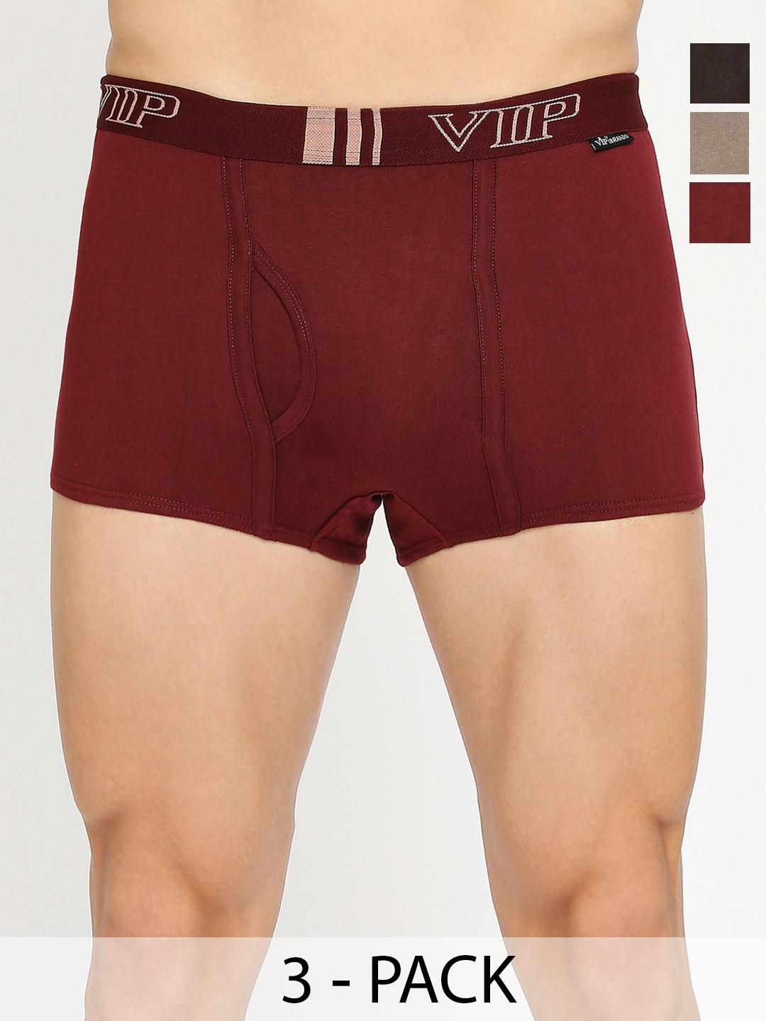 

VIP Pack Of 3 Assorted Snug Fit Pure Cotton Trunks VP-MI-TR-BRNDP-10P-PO3-95