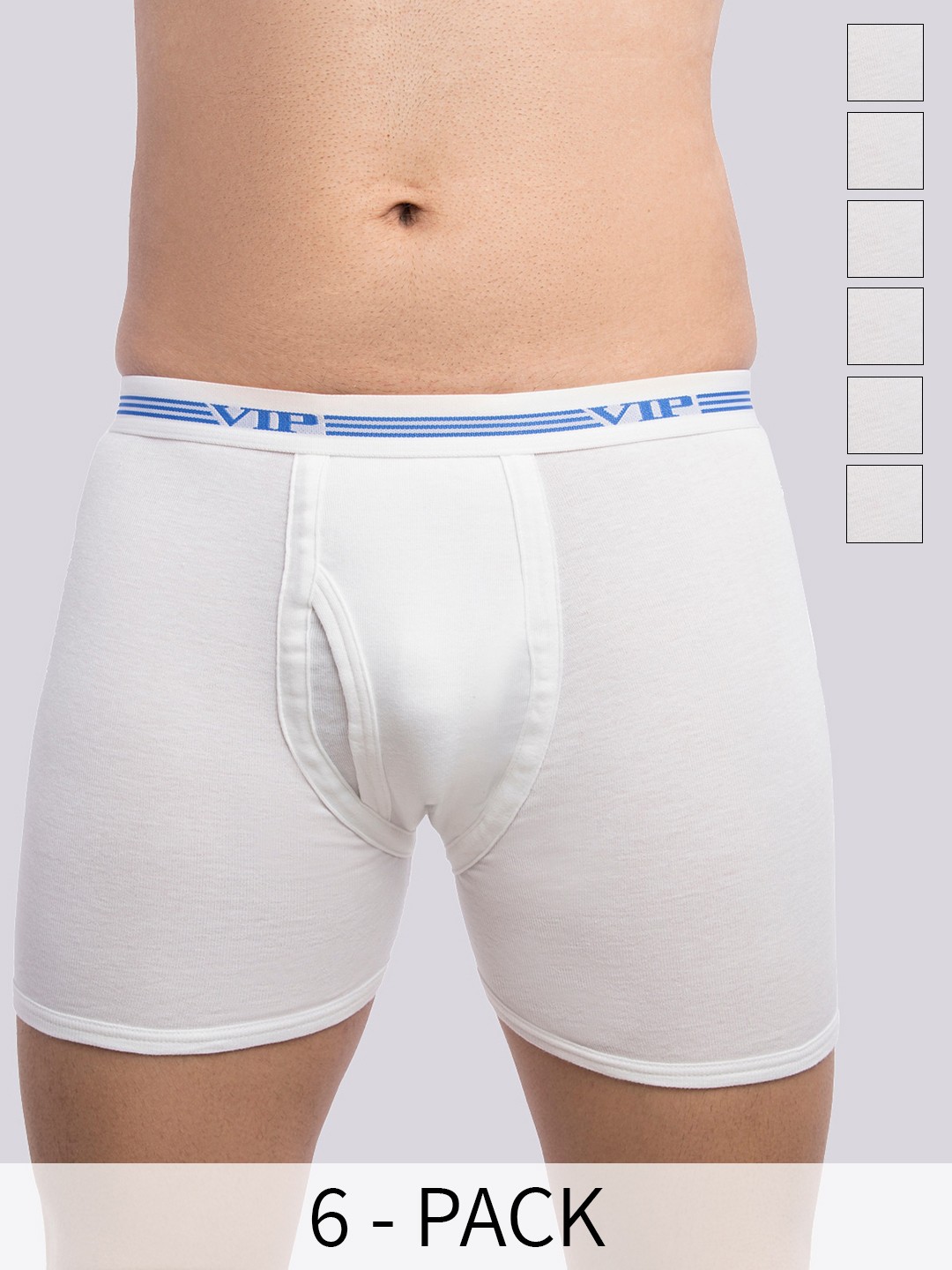 

VIP Pack Of 6 Snug Fit Pure Cotton Trunks VP-MI-TR-WHITE-10P-PO6-80