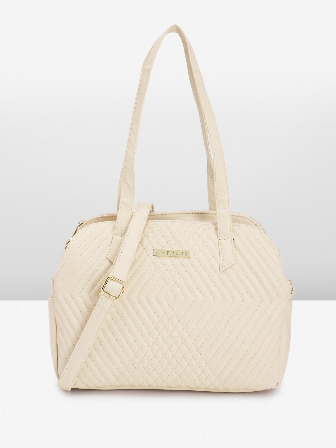 

Caprese Geometric Textured Structured Shoulder Bag, Cream