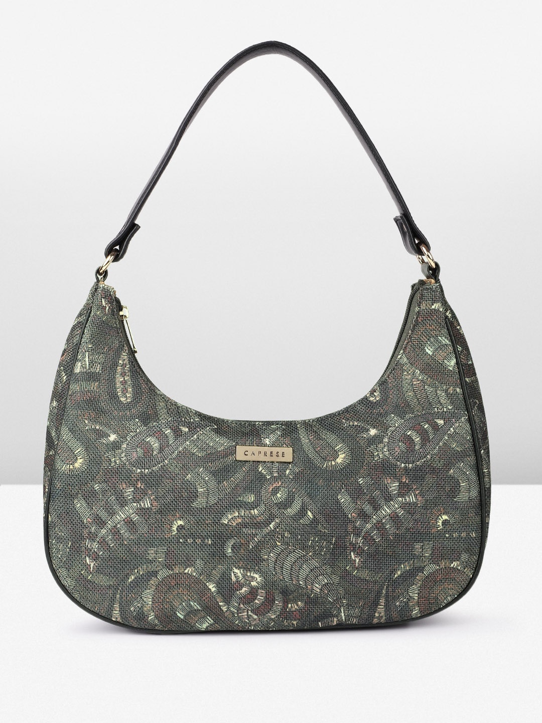 

Caprese Paisley Printed Half Moon Hobo Bag, Olive