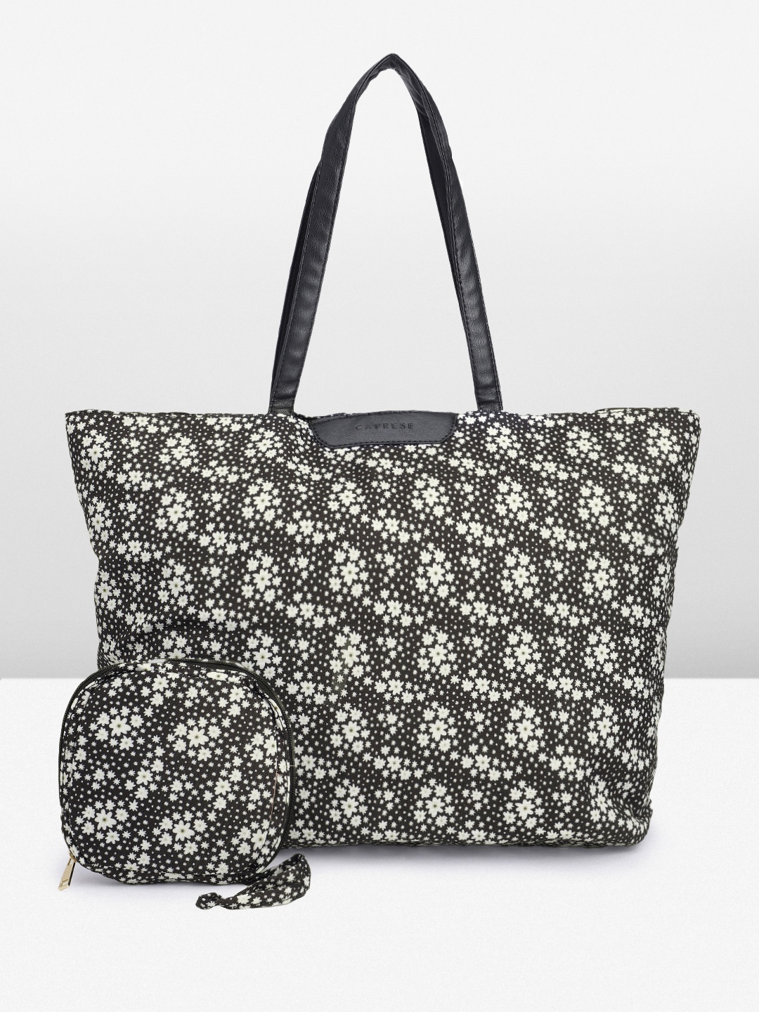 

Caprese Floral Printed Oversized Tote Bag, Black