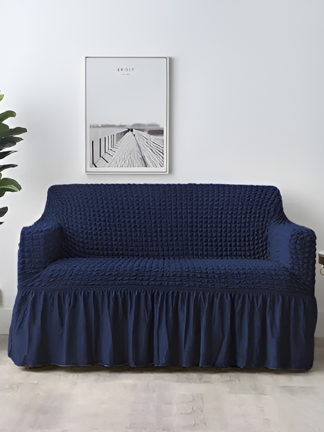 

TONY STARK Navy Blue Textured 1 Seater Sofa Cover With Arms