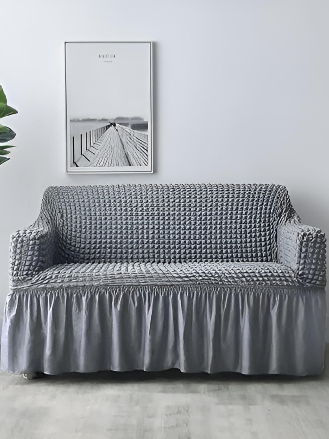 

TONY STARK Grey Textured 2 Seater Sofa Cover With Arms