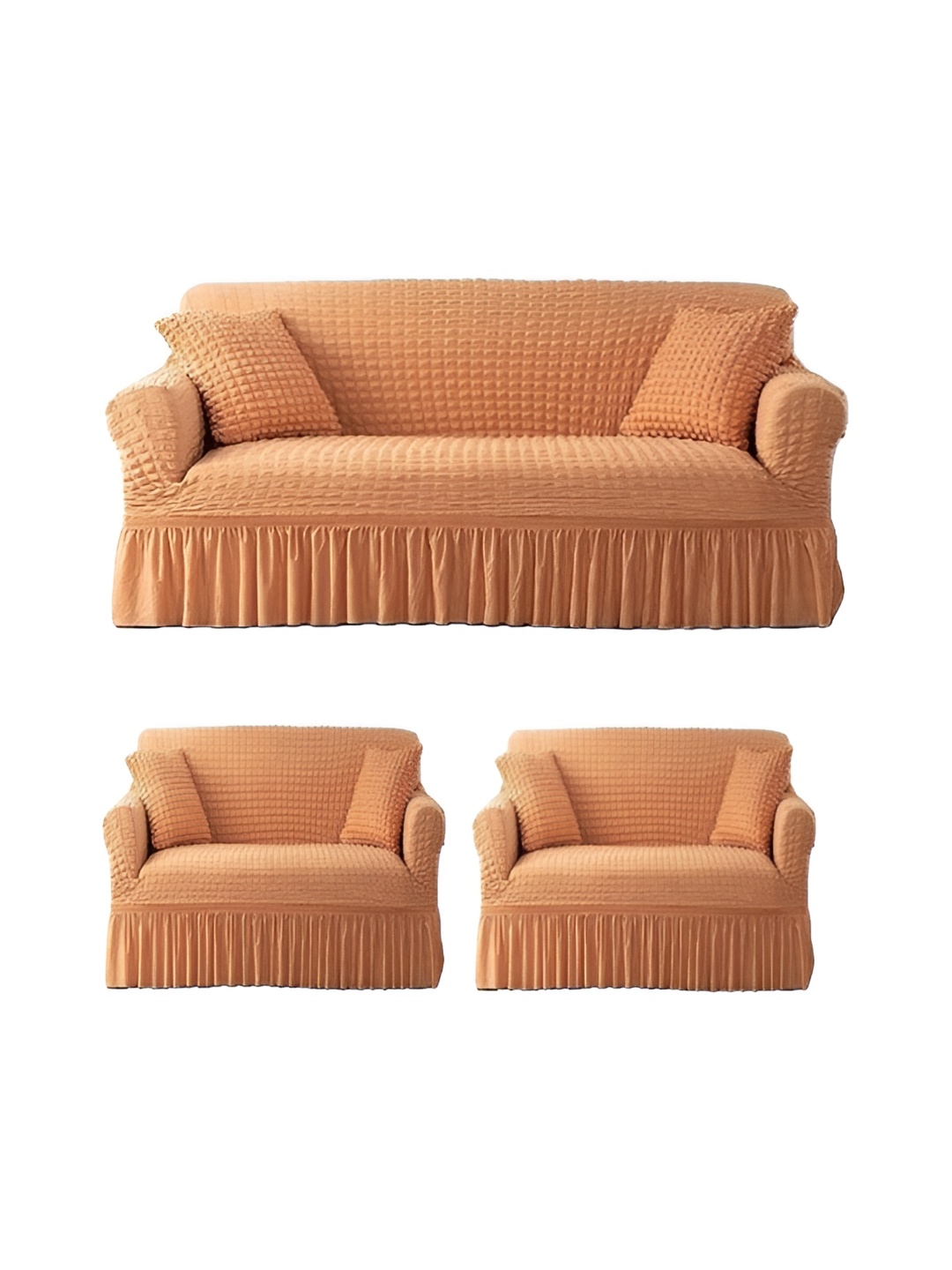 

TONY STARK Beige 3 Pieces Textured 5 Seater Sofa Covers With Arms