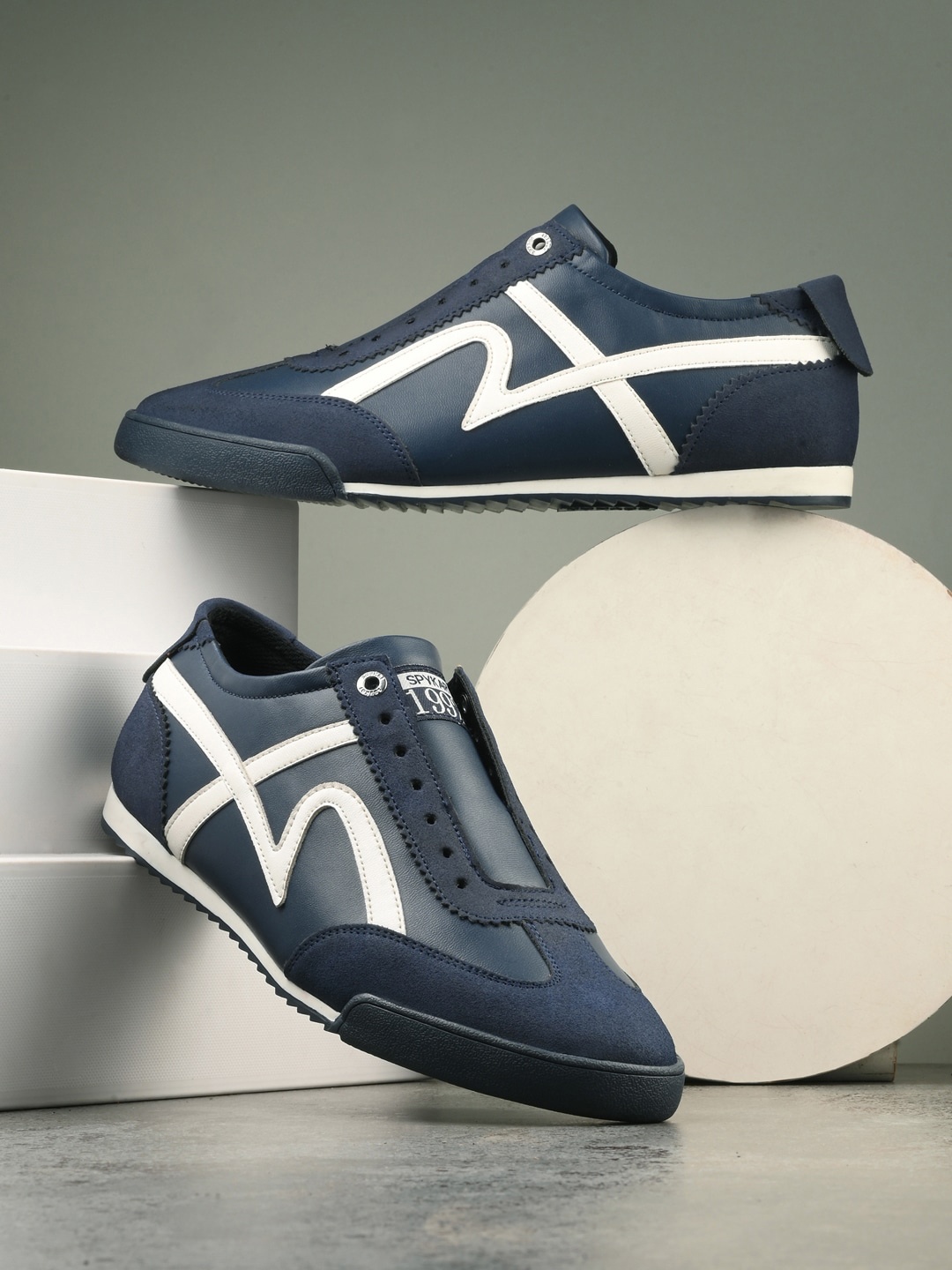 

SPYKAR Men Striped Round Toe Slip-On Sneakers, Navy blue