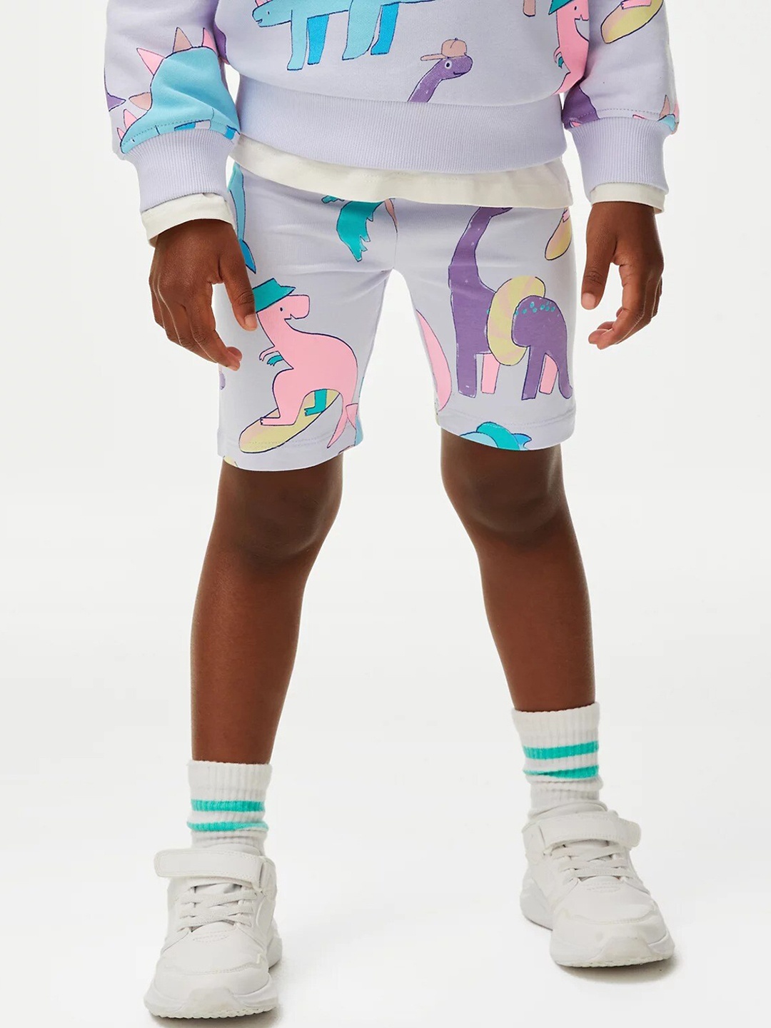 

Marks & Spencer Girls Graphic Printed High-Rise Cotton Shorts, Purple
