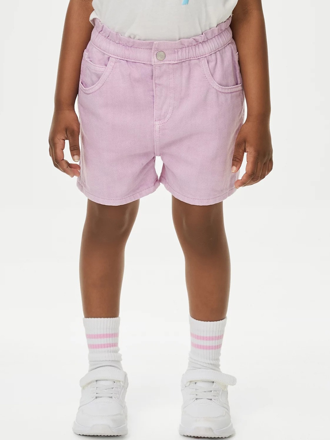 

Marks & Spencer Girls High-Rise Cotton Denim Shorts, Pink
