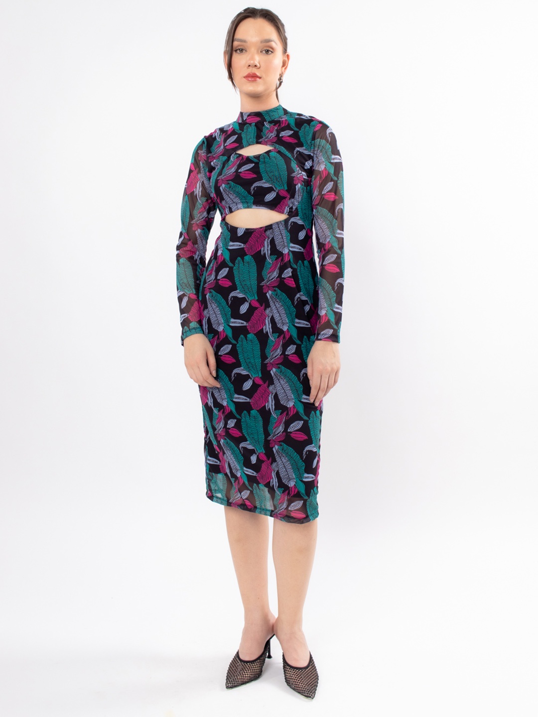 

Stylecast X Hersheinbox Floral Print Cut-Out Net Sheath Dress, Black