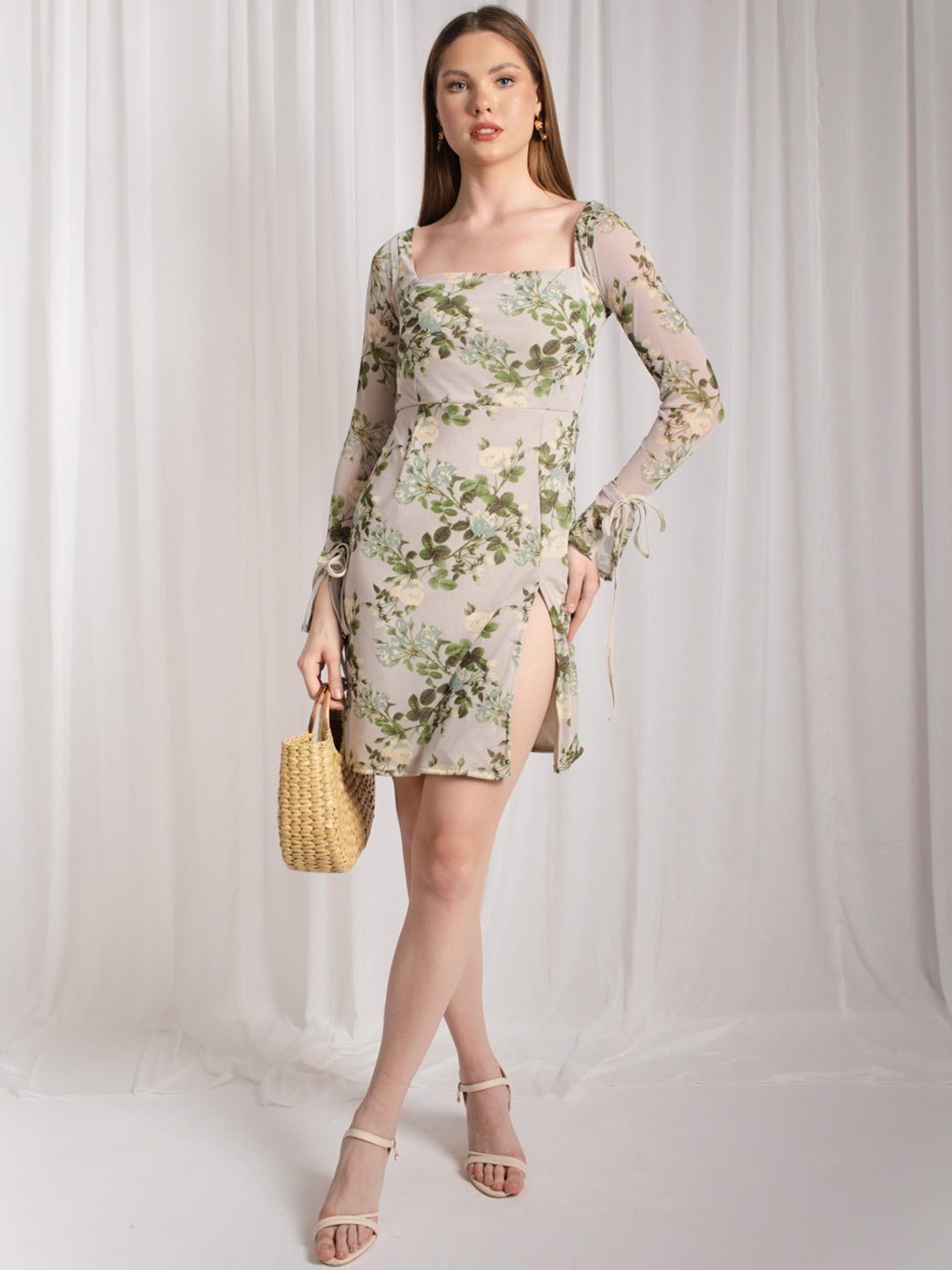 

Stylecast X Hersheinbox Floral Print Slit Sleeve Sheath Dress, Green
