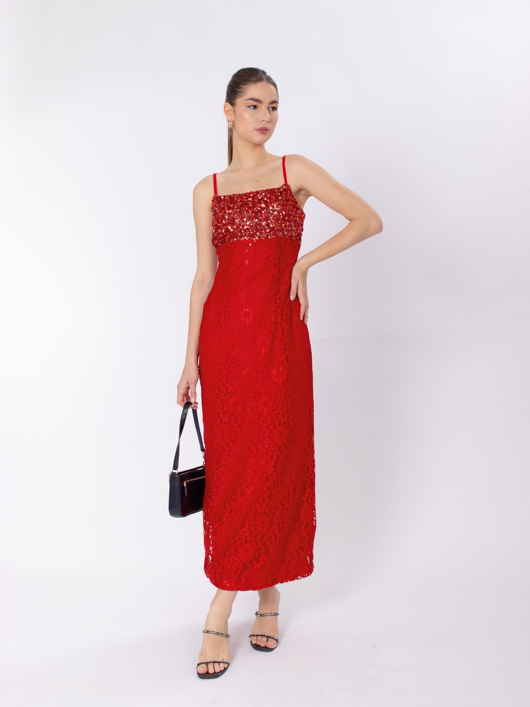 

Stylecast X Hersheinbox Floral Lace Sequined Maxi Dress, Red