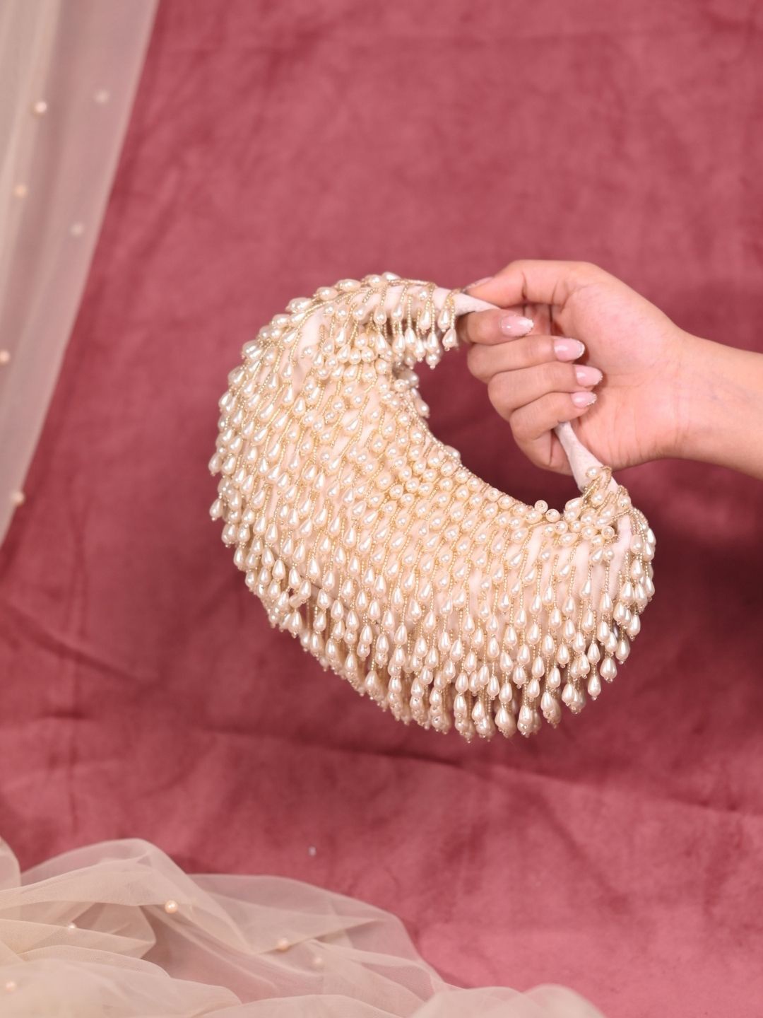 

House of Kosha Embellished Beads Beaded Suede Handheld Bag, Off white