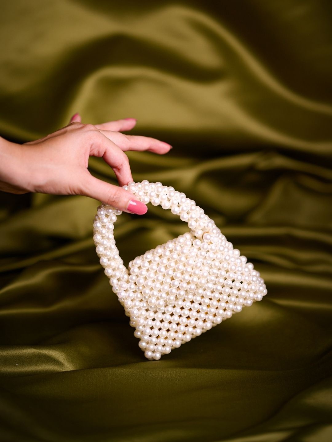 

House of Kosha Structured Embellished Handheld Bag, White