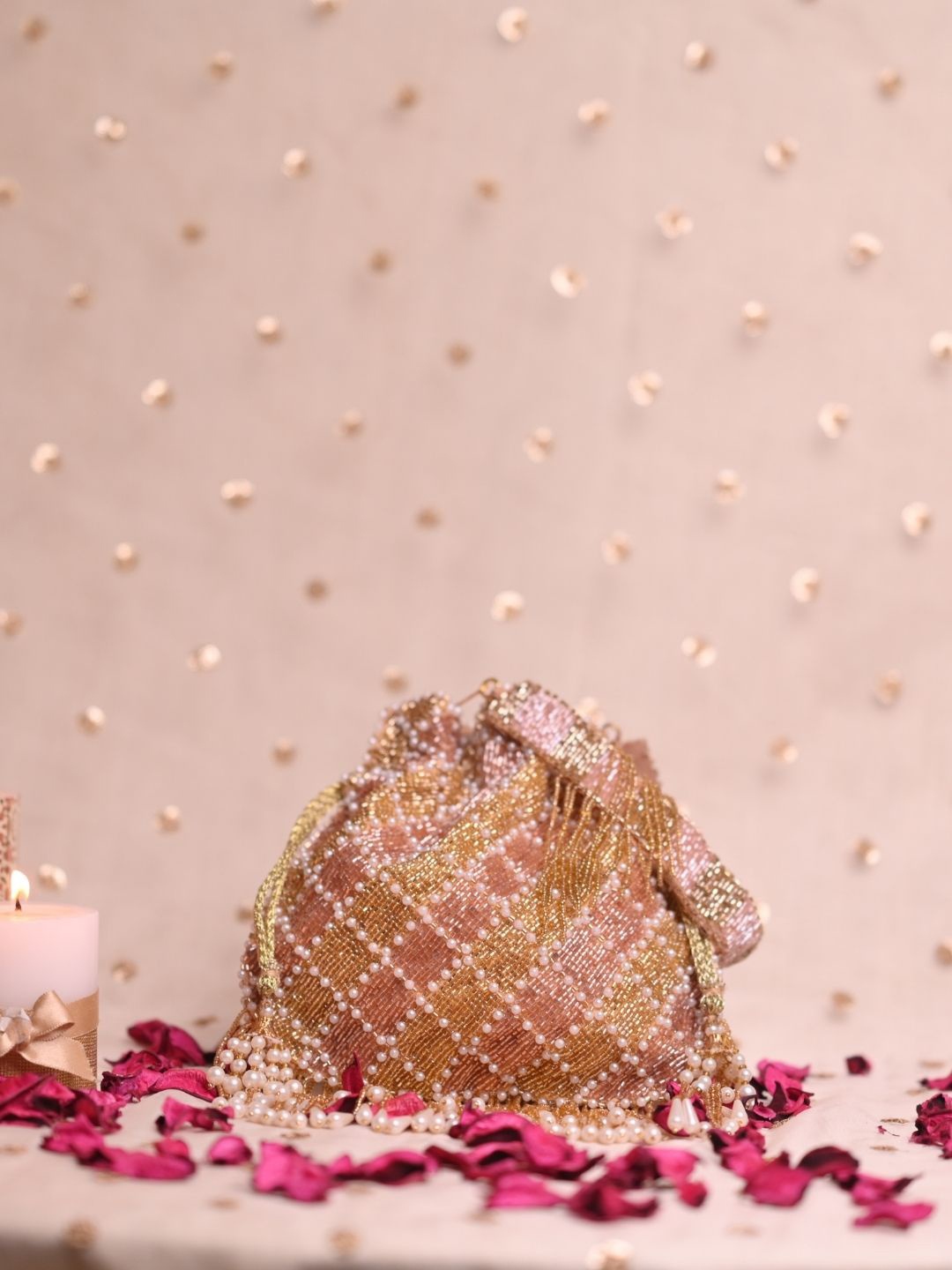 

House of Kosha Embellished Potli Clutch, Pink