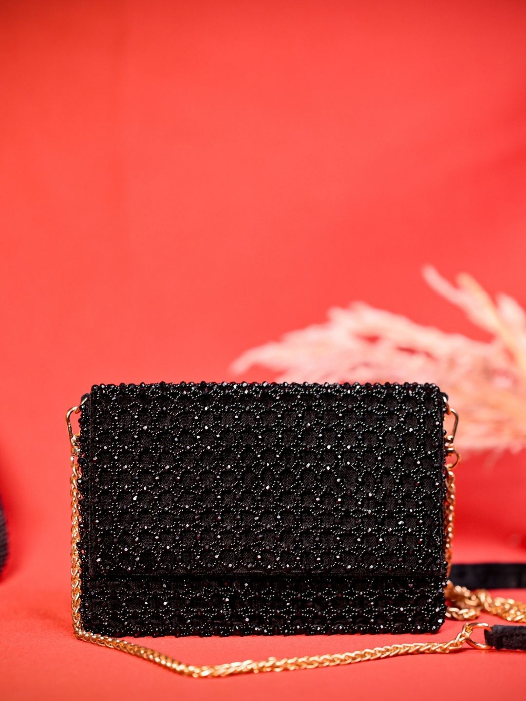 

House of Kosha Embellished Envelope Clutch, Black