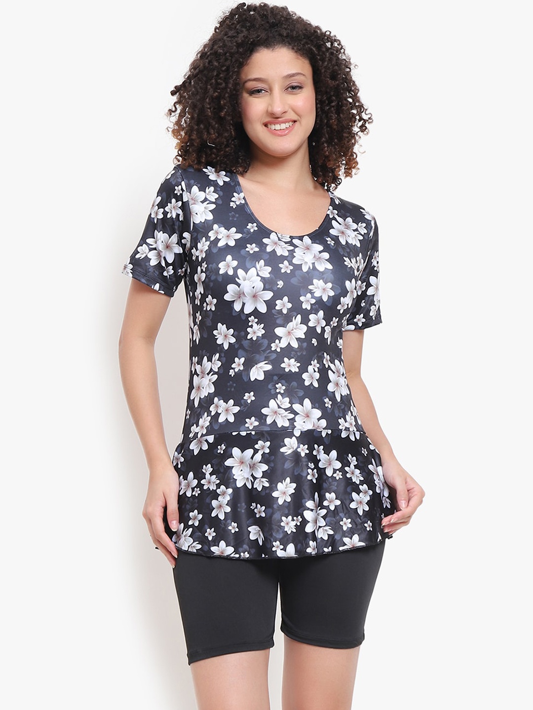

JMT Wear Floral Printed Swim Dress, Black