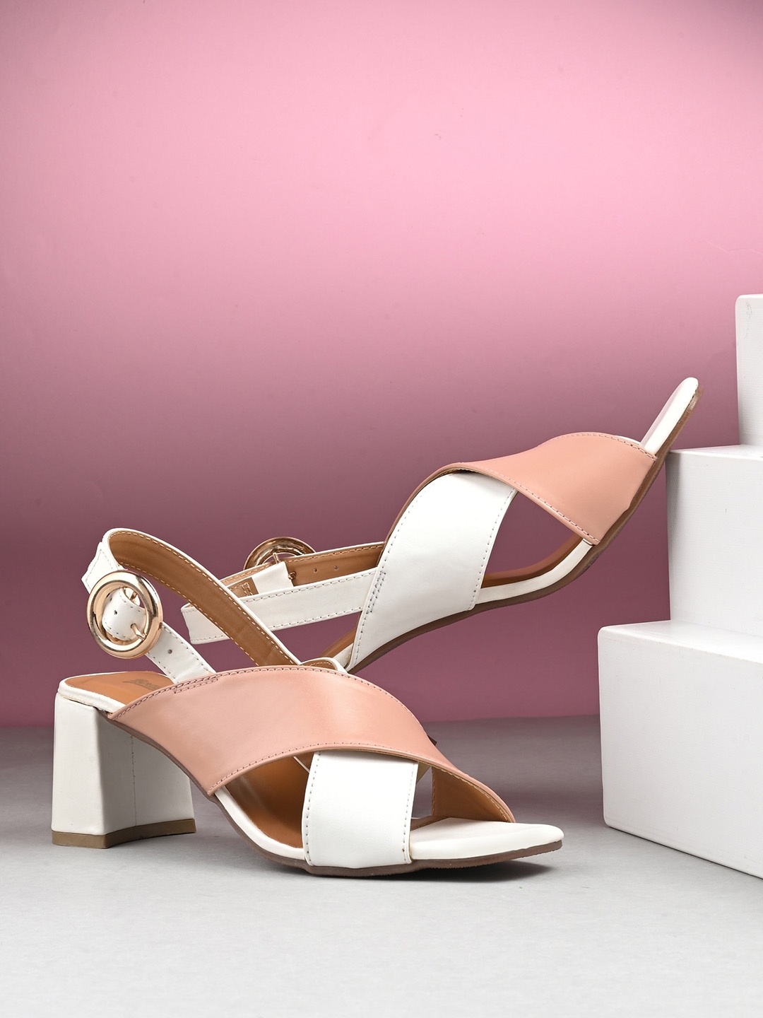 

The Roadster Lifestyle Co. Women Nude Pink Colorblocked Block Heels