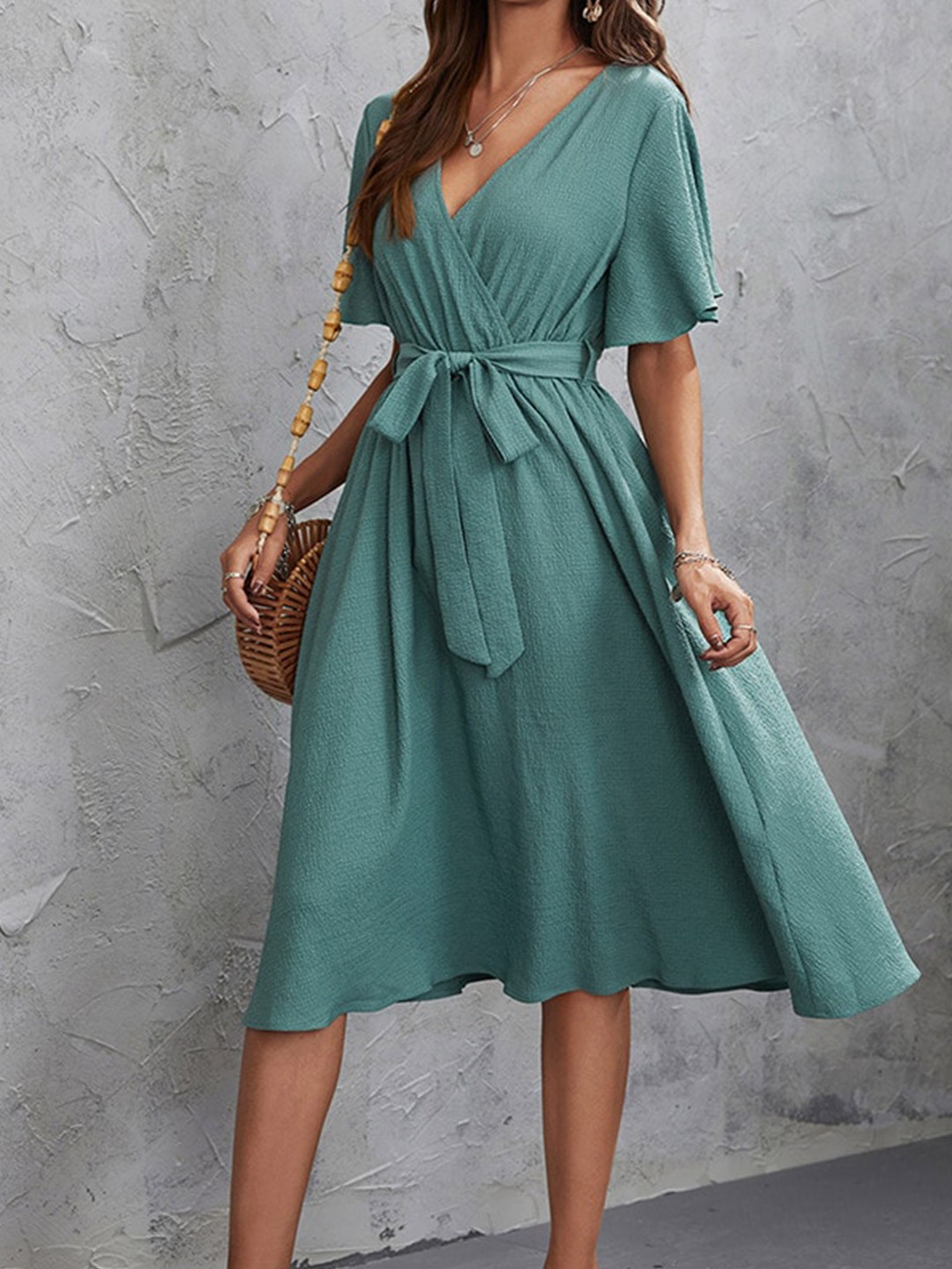 

StyleCast Blue V-Neck Flared Sleeves Wrap Dress