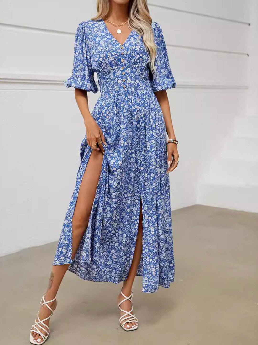 

StyleCast Floral Printed Fit And Flare Maxi Dress, Blue