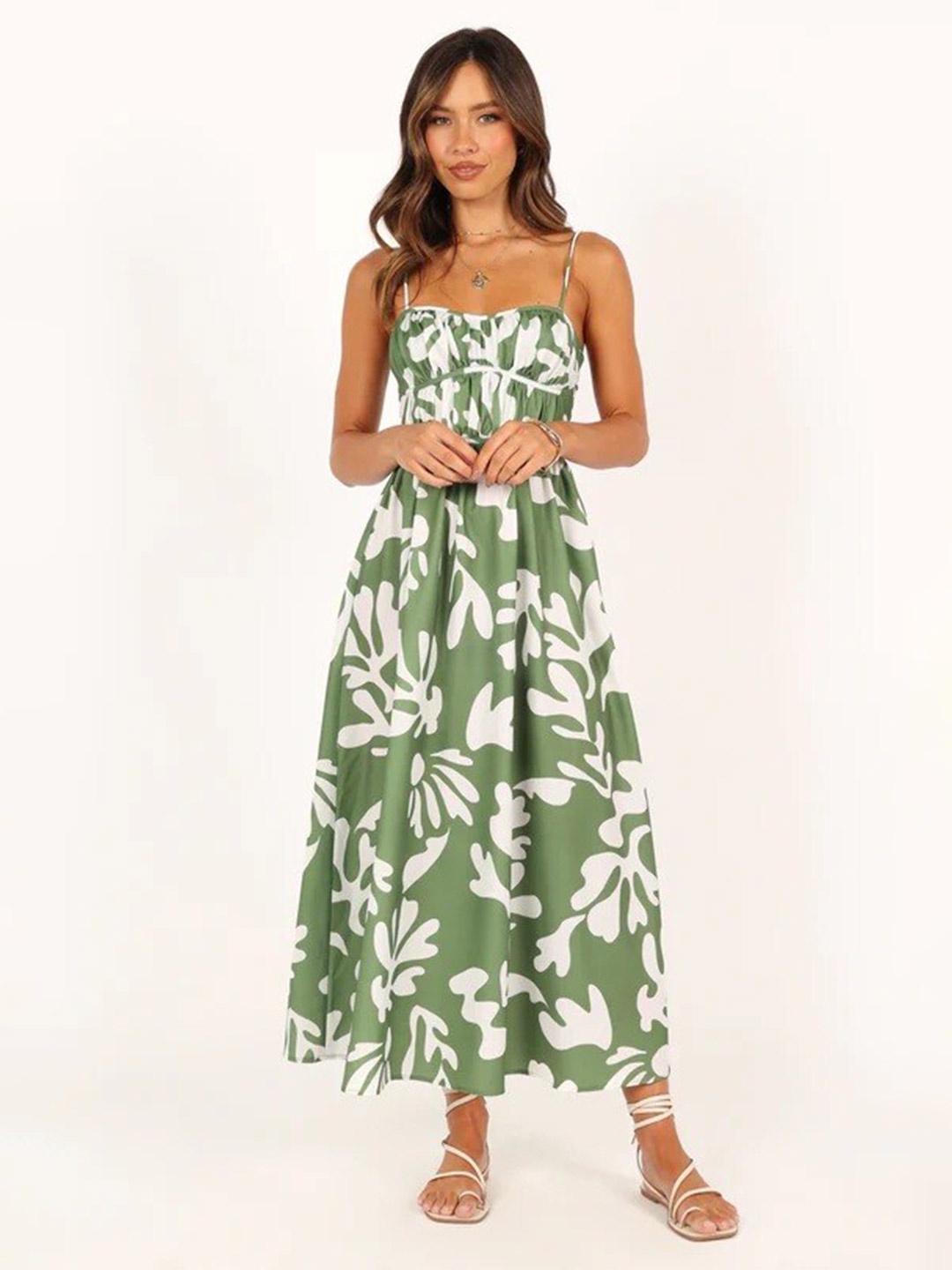 

StyleCast Tropical Print Shoulder Straps Silk Maxi Dress, Green