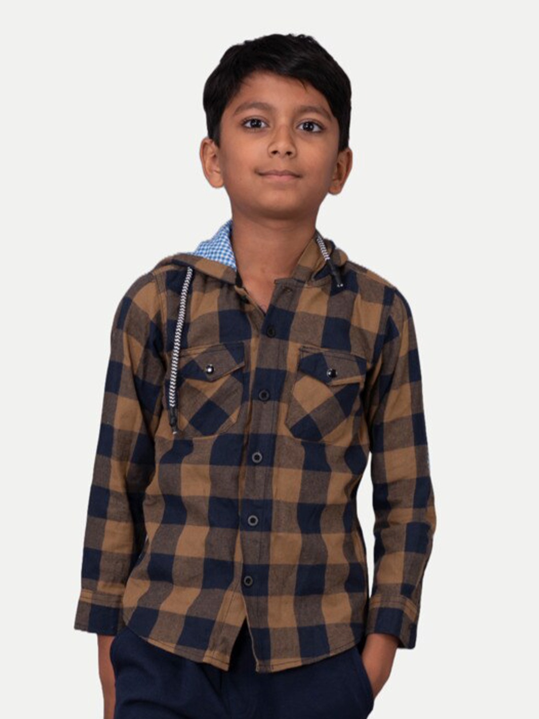 

BAESD Boys Buffalo Checks Hooded Chest Pocket Shirt, Yellow