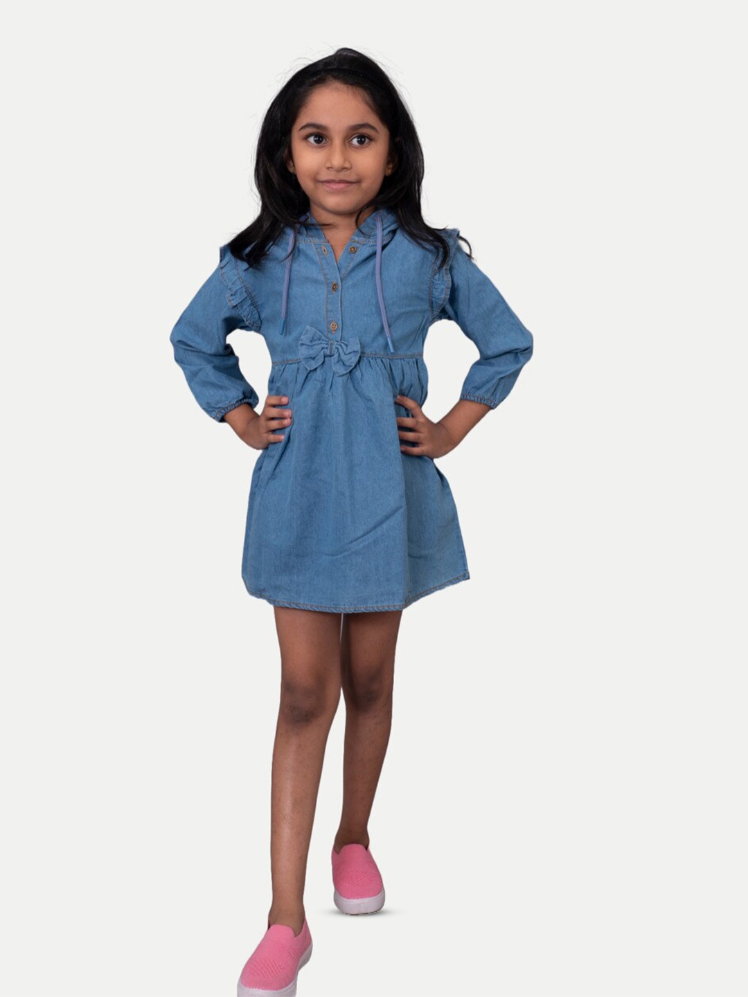 

BAESD Girls Hooded Bow Cotton A-Line Mini Dress, Blue