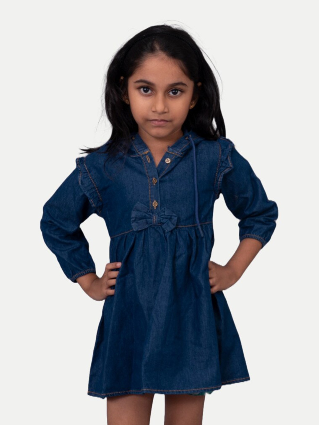 

BAESD Girls Hooded Bow Cotton A-Line Mini Dress, Blue